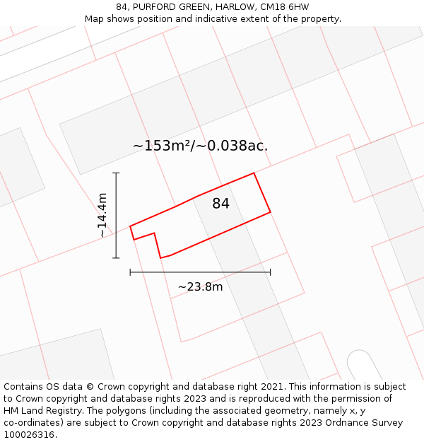84, PURFORD GREEN, HARLOW, CM18 6HW: Plot and title map