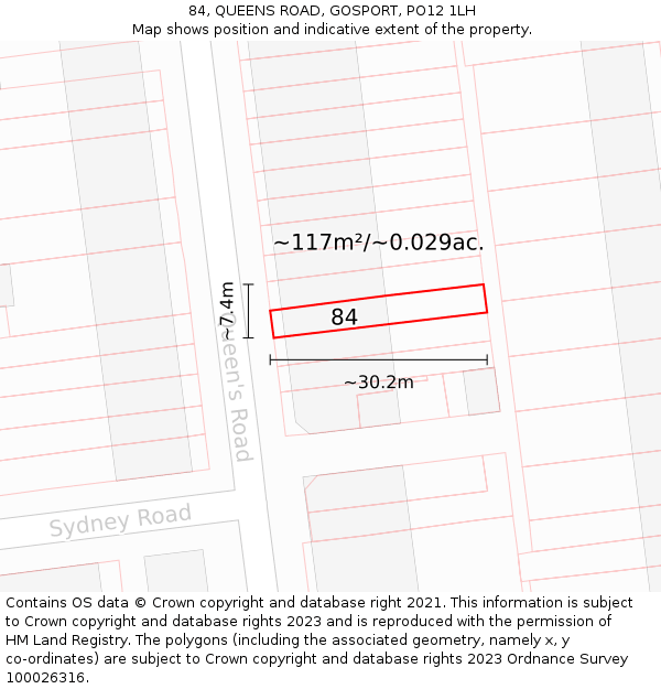 84, QUEENS ROAD, GOSPORT, PO12 1LH: Plot and title map