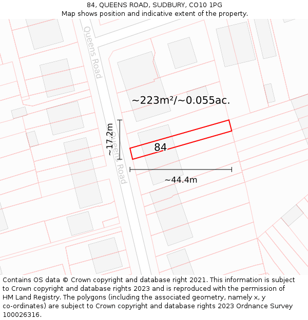 84, QUEENS ROAD, SUDBURY, CO10 1PG: Plot and title map