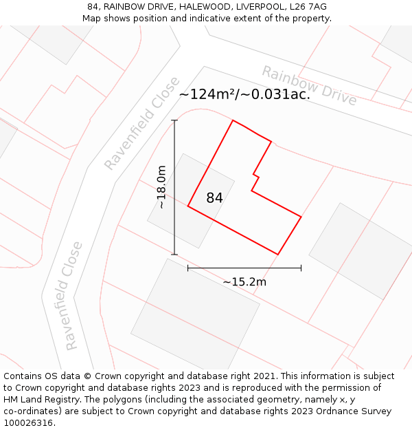 84, RAINBOW DRIVE, HALEWOOD, LIVERPOOL, L26 7AG: Plot and title map