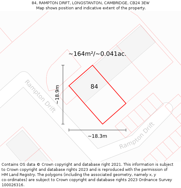84, RAMPTON DRIFT, LONGSTANTON, CAMBRIDGE, CB24 3EW: Plot and title map