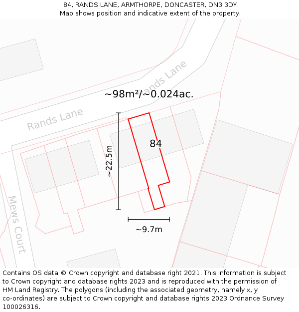 84, RANDS LANE, ARMTHORPE, DONCASTER, DN3 3DY: Plot and title map