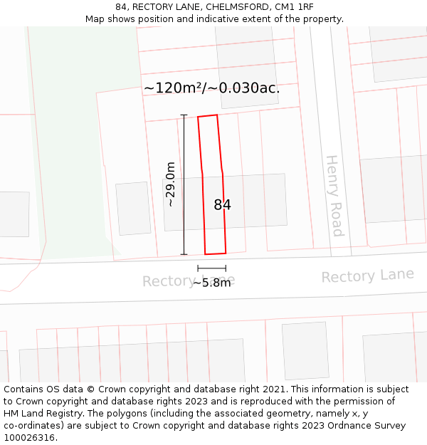 84, RECTORY LANE, CHELMSFORD, CM1 1RF: Plot and title map