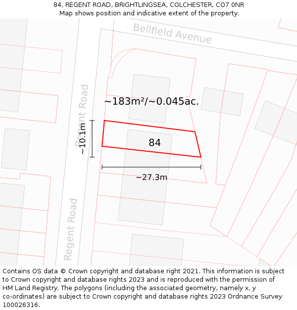 84, REGENT ROAD, BRIGHTLINGSEA, COLCHESTER, CO7 0NR: Plot and title map