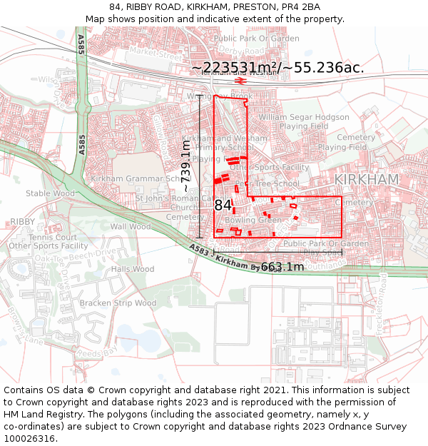84, RIBBY ROAD, KIRKHAM, PRESTON, PR4 2BA: Plot and title map