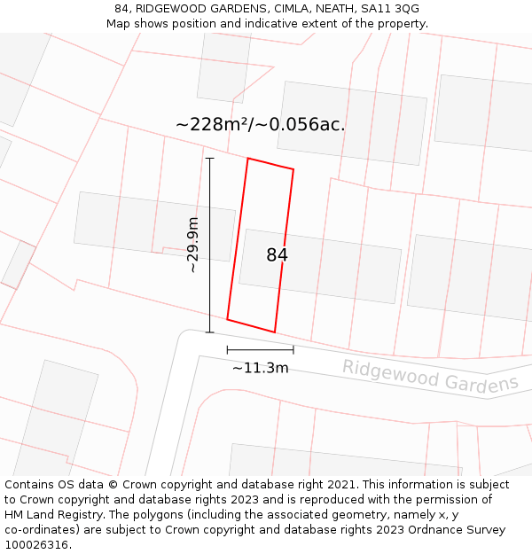 84, RIDGEWOOD GARDENS, CIMLA, NEATH, SA11 3QG: Plot and title map