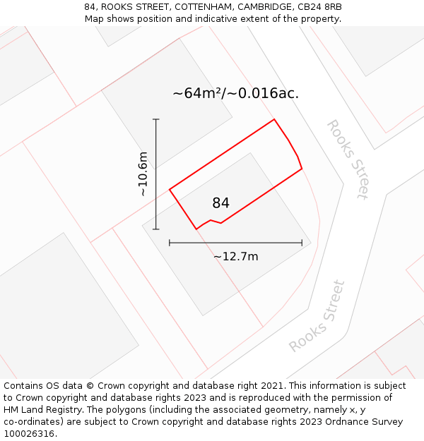 84, ROOKS STREET, COTTENHAM, CAMBRIDGE, CB24 8RB: Plot and title map