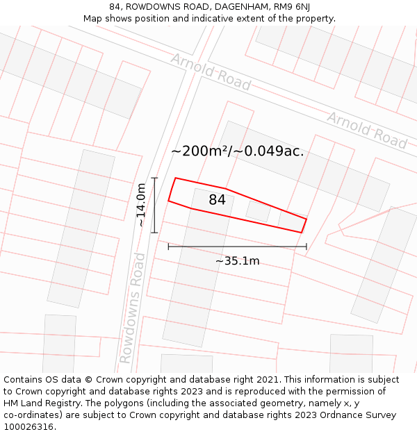 84, ROWDOWNS ROAD, DAGENHAM, RM9 6NJ: Plot and title map