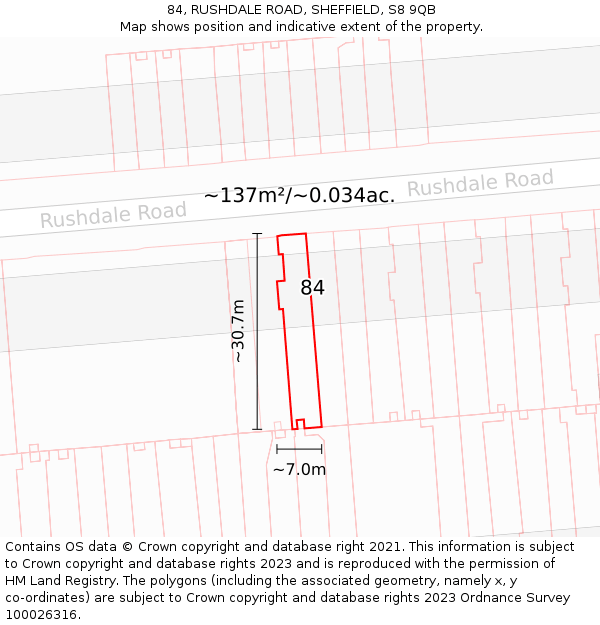 84, RUSHDALE ROAD, SHEFFIELD, S8 9QB: Plot and title map