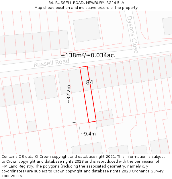 84, RUSSELL ROAD, NEWBURY, RG14 5LA: Plot and title map