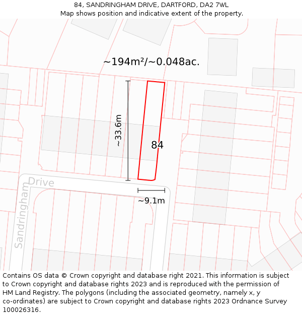 84, SANDRINGHAM DRIVE, DARTFORD, DA2 7WL: Plot and title map