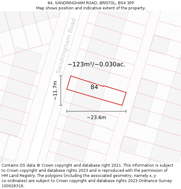 84, SANDRINGHAM ROAD, BRISTOL, BS4 3PP: Plot and title map