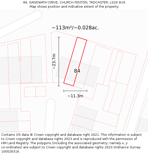 84, SANDWATH DRIVE, CHURCH FENTON, TADCASTER, LS24 9US: Plot and title map
