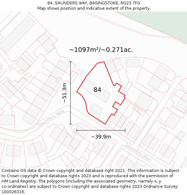 84, SAUNDERS WAY, BASINGSTOKE, RG23 7FG: Plot and title map