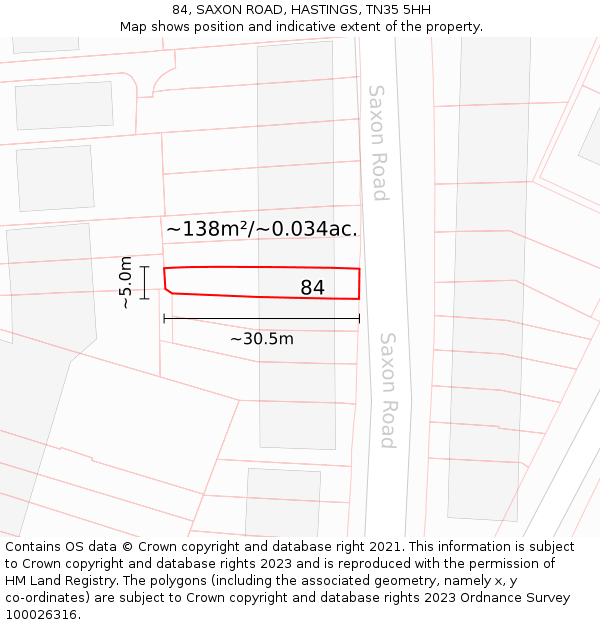 84, SAXON ROAD, HASTINGS, TN35 5HH: Plot and title map