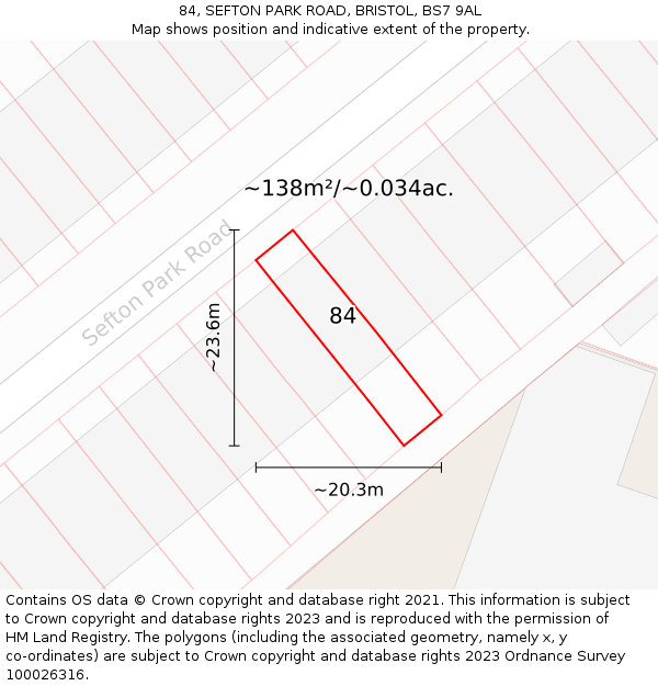 84, SEFTON PARK ROAD, BRISTOL, BS7 9AL: Plot and title map