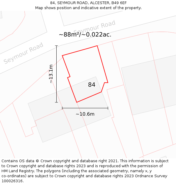 84, SEYMOUR ROAD, ALCESTER, B49 6EF: Plot and title map