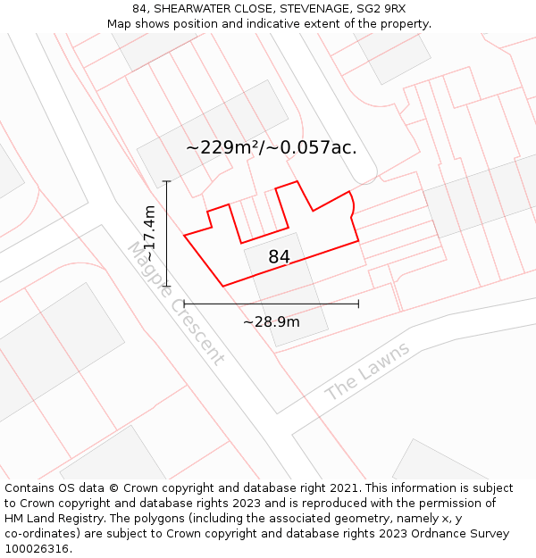 84, SHEARWATER CLOSE, STEVENAGE, SG2 9RX: Plot and title map