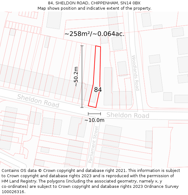 84, SHELDON ROAD, CHIPPENHAM, SN14 0BX: Plot and title map