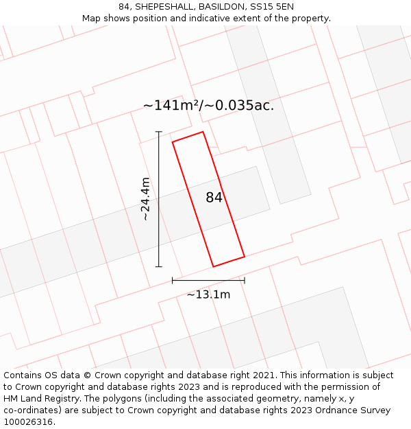 84, SHEPESHALL, BASILDON, SS15 5EN: Plot and title map
