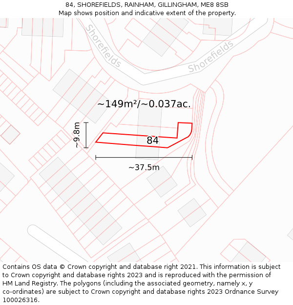 84, SHOREFIELDS, RAINHAM, GILLINGHAM, ME8 8SB: Plot and title map