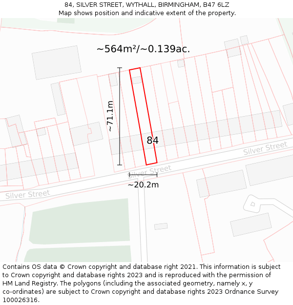 84, SILVER STREET, WYTHALL, BIRMINGHAM, B47 6LZ: Plot and title map