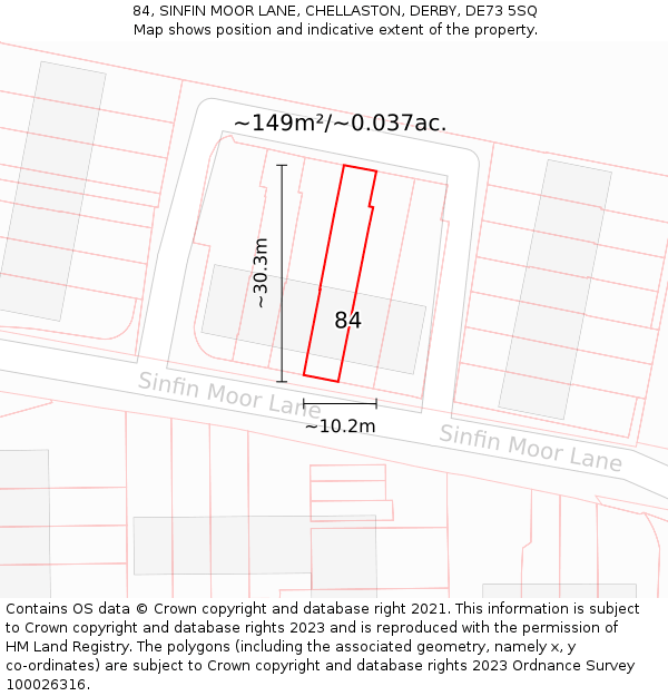 84, SINFIN MOOR LANE, CHELLASTON, DERBY, DE73 5SQ: Plot and title map