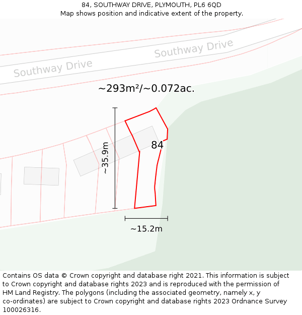 84, SOUTHWAY DRIVE, PLYMOUTH, PL6 6QD: Plot and title map