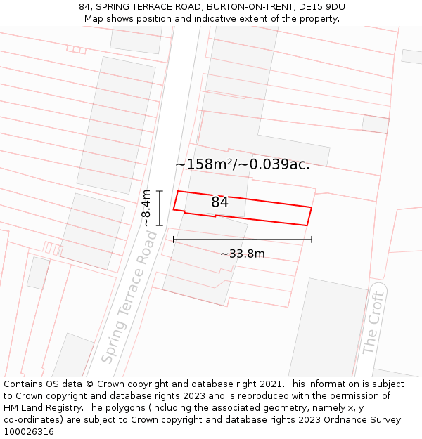 84, SPRING TERRACE ROAD, BURTON-ON-TRENT, DE15 9DU: Plot and title map