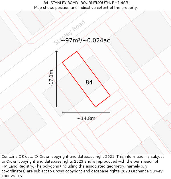 84, STANLEY ROAD, BOURNEMOUTH, BH1 4SB: Plot and title map