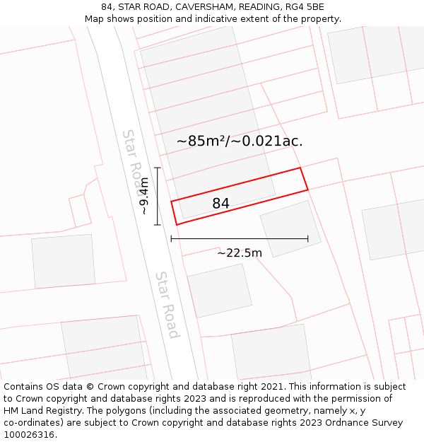 84, STAR ROAD, CAVERSHAM, READING, RG4 5BE: Plot and title map