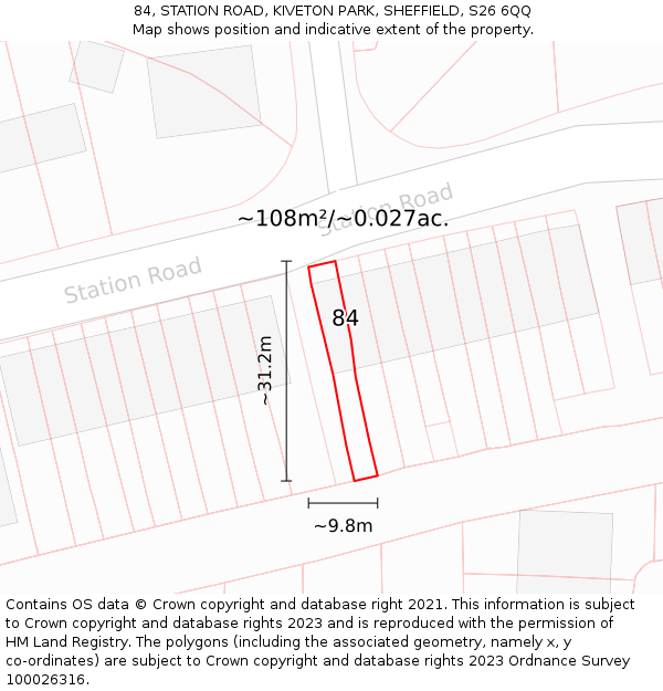 84, STATION ROAD, KIVETON PARK, SHEFFIELD, S26 6QQ: Plot and title map