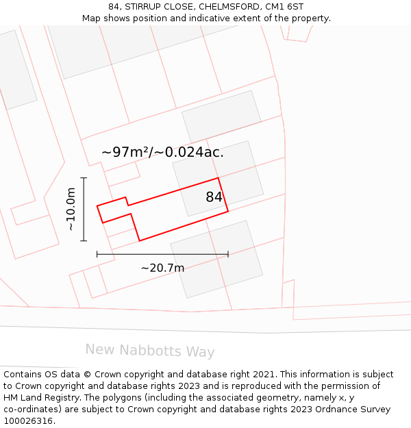 84, STIRRUP CLOSE, CHELMSFORD, CM1 6ST: Plot and title map