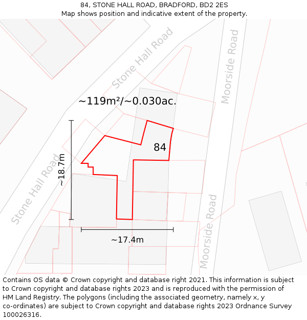 84, STONE HALL ROAD, BRADFORD, BD2 2ES: Plot and title map