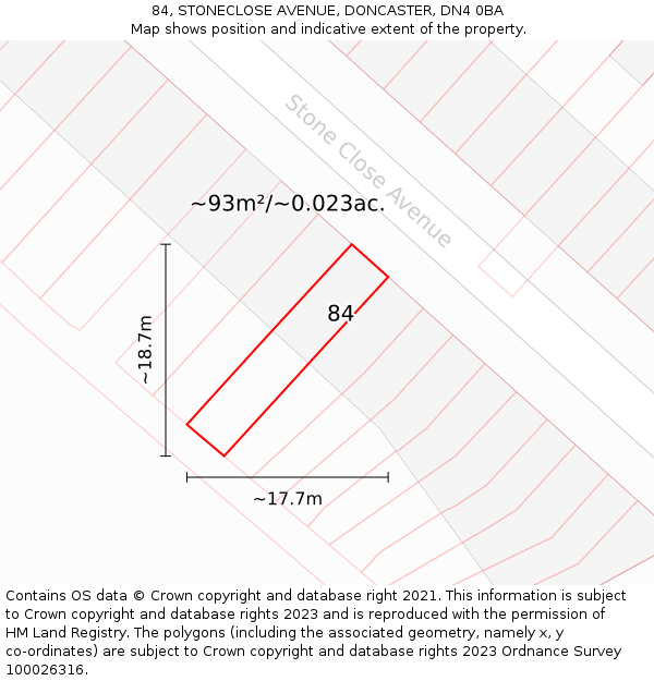 84, STONECLOSE AVENUE, DONCASTER, DN4 0BA: Plot and title map