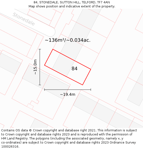 84, STONEDALE, SUTTON HILL, TELFORD, TF7 4AN: Plot and title map