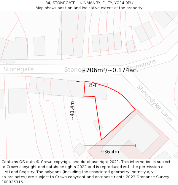 84, STONEGATE, HUNMANBY, FILEY, YO14 0PU: Plot and title map