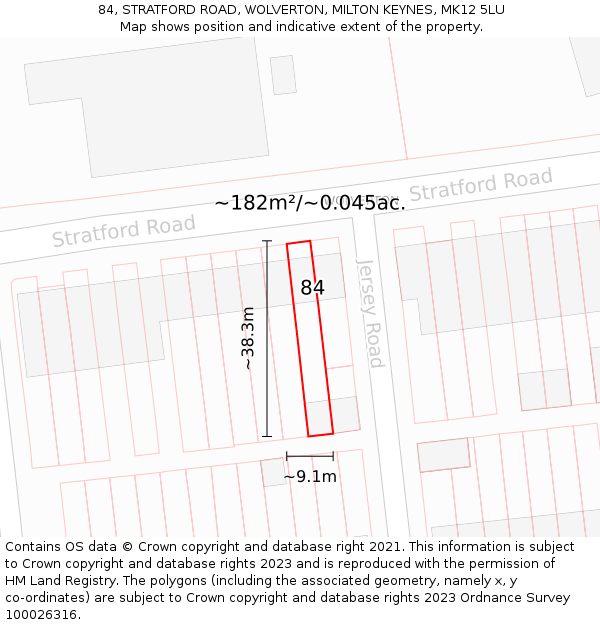 84, STRATFORD ROAD, WOLVERTON, MILTON KEYNES, MK12 5LU: Plot and title map