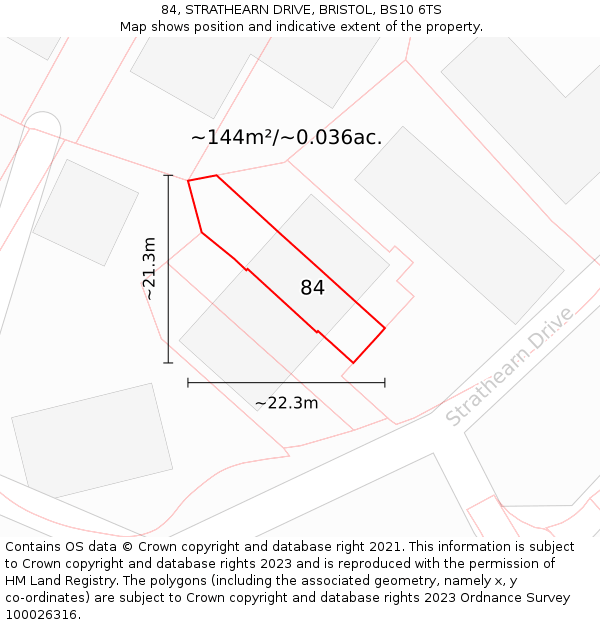 84, STRATHEARN DRIVE, BRISTOL, BS10 6TS: Plot and title map