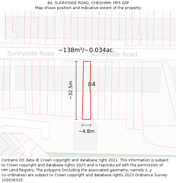 84, SUNNYSIDE ROAD, CHESHAM, HP5 2AP: Plot and title map