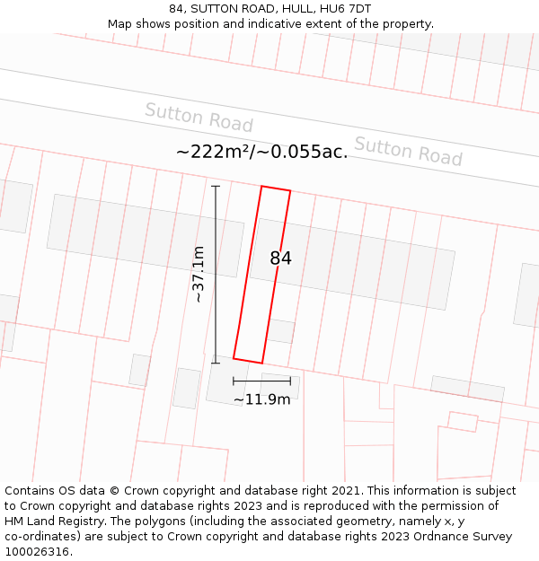 84, SUTTON ROAD, HULL, HU6 7DT: Plot and title map