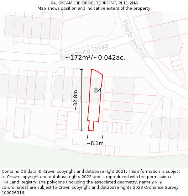 84, SYCAMORE DRIVE, TORPOINT, PL11 2NA: Plot and title map