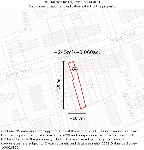 84, TALBOT ROAD, HYDE, SK14 4HH: Plot and title map