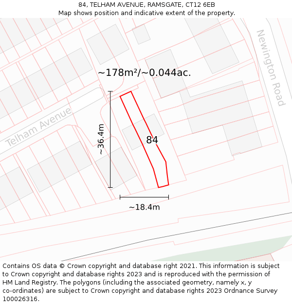 84, TELHAM AVENUE, RAMSGATE, CT12 6EB: Plot and title map