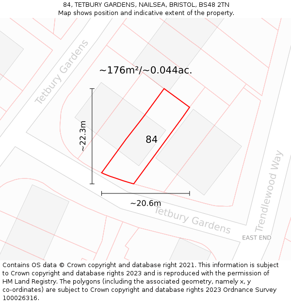 84, TETBURY GARDENS, NAILSEA, BRISTOL, BS48 2TN: Plot and title map