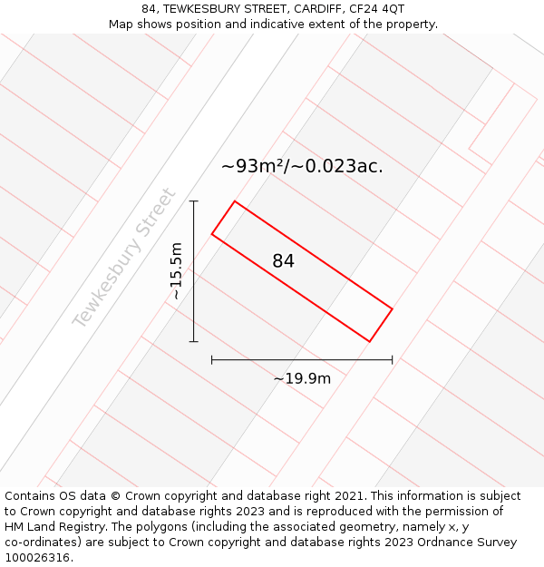 84, TEWKESBURY STREET, CARDIFF, CF24 4QT: Plot and title map