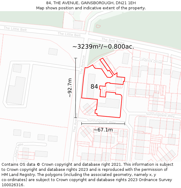 84, THE AVENUE, GAINSBOROUGH, DN21 1EH: Plot and title map