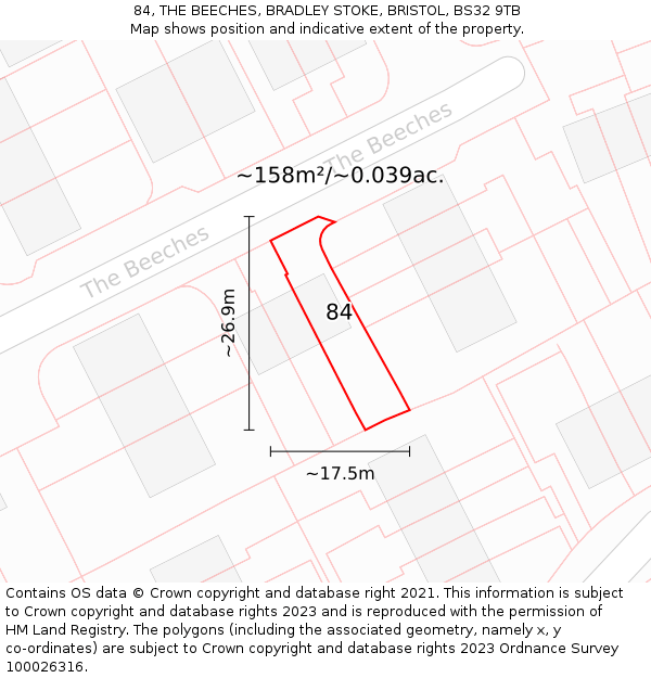 84, THE BEECHES, BRADLEY STOKE, BRISTOL, BS32 9TB: Plot and title map