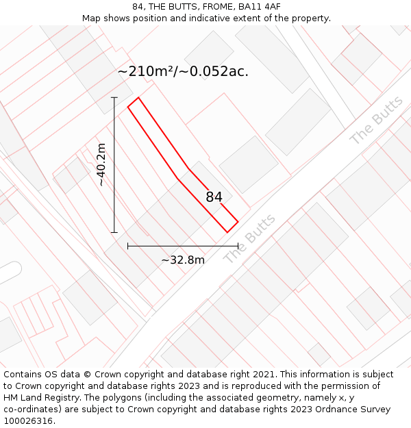 84, THE BUTTS, FROME, BA11 4AF: Plot and title map