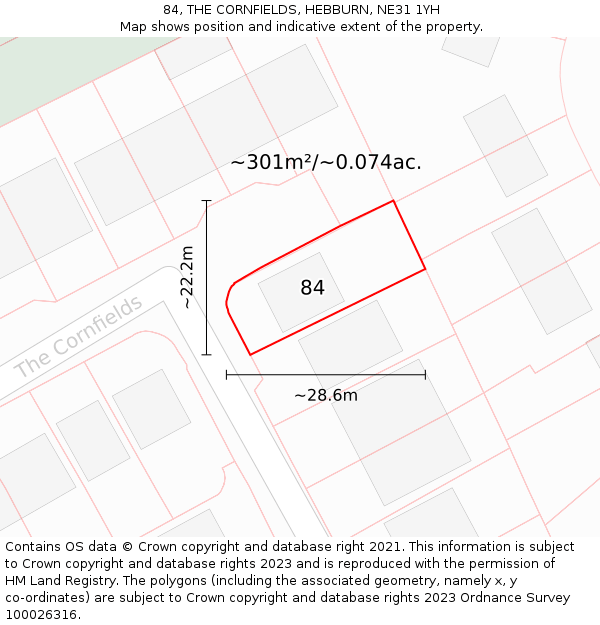 84, THE CORNFIELDS, HEBBURN, NE31 1YH: Plot and title map